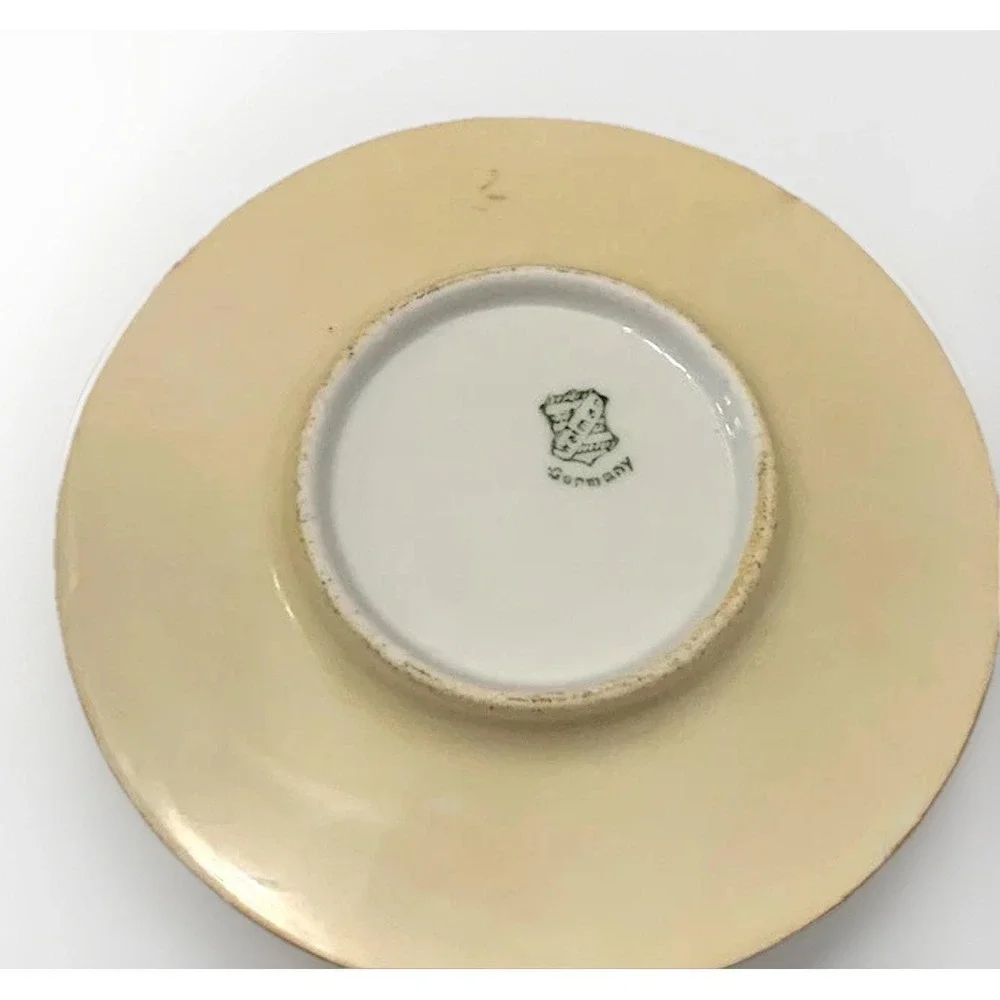 Antique Ramekin and Saucer Weimar Regency Side Dish Hand Painted Gold Rose VTG